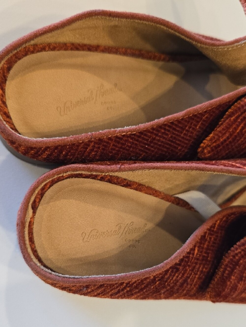 Universal Thread Angelica Mules Rust Orange Velvet Fabric Knot Bow Flats shoes - Picture 7 of 10
